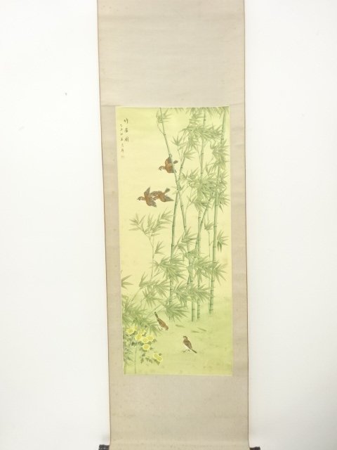 JAPANESE COLLECTIBLE / SPARROW BAMBOO BY CHINAS GEKKEN / HANGING SCROL